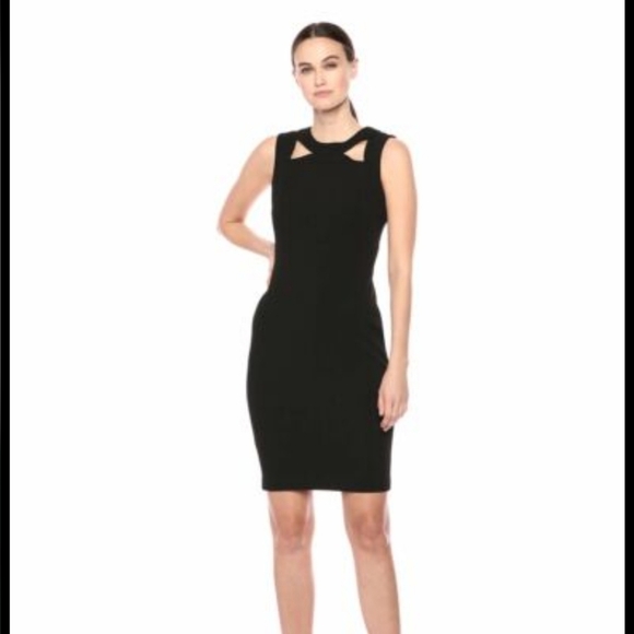 Calvin Klein Black Sheath Midi Sleeveless Dress Front Cutouts back zipup size 2 - Picture 15 of 15